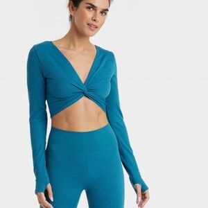 Women's Wear 2 Ways Long Sleeve‎ Crop Top - JoyLab Blue Sz Large